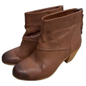 Sam Edelman Larkin Brown Zipper Back Ankle Boots Sz 8M Leather Wood Heeled
